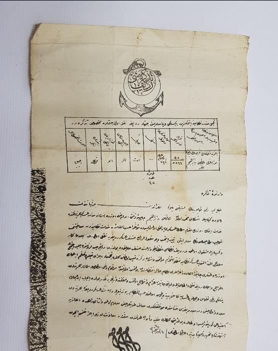 ENVER PAŞA PENÇE MÜHÜRLÜ OSMANLICA DENİZCİ REDİF TEZKERESİ