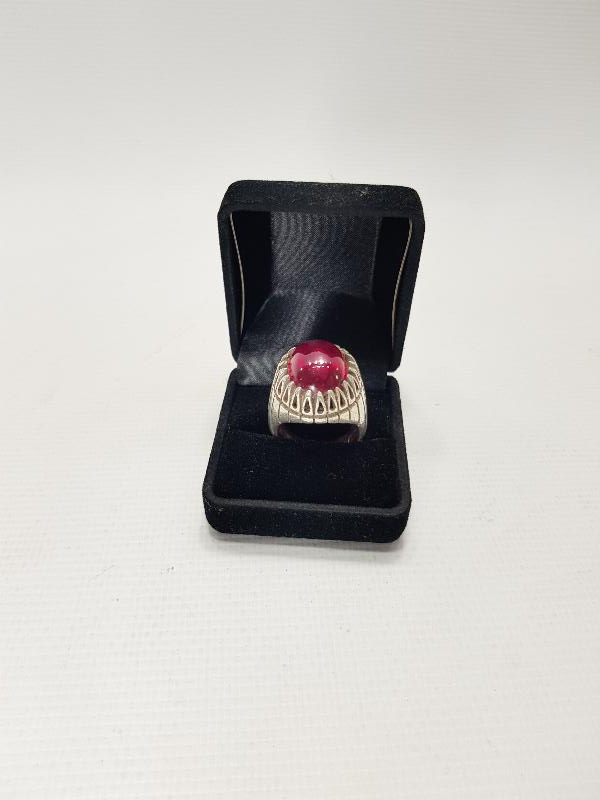 YAKUT TAŞLI GÜMÜŞ ERKEK YÜZÜĞÜ 