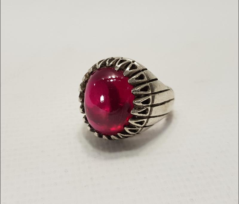 YAKUT TAŞLI GÜMÜŞ ERKEK YÜZÜĞÜ 