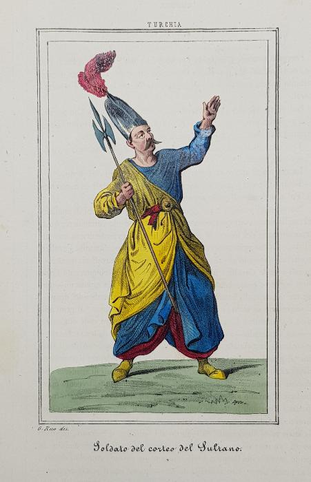 OSMANLI DÖNEMİ EL BOYAMA SARAY MUHAFIZI GRAVÜRÜ