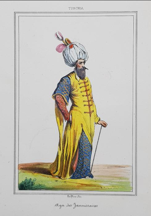 OSMANLI DÖNEMİ EL BOYAMA YENİÇERİ AĞASI GRAVÜRÜ