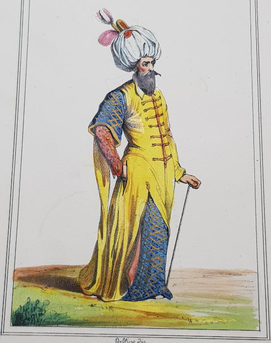 OSMANLI DÖNEMİ EL BOYAMA YENİÇERİ AĞASI GRAVÜRÜ