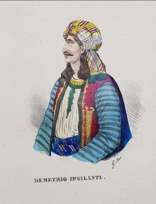 OSMANLI DÖNEMİ EL BOYAMA YUNAN KAHRAMAN DEMETRIO IPSILANTI GRAVÜRÜ