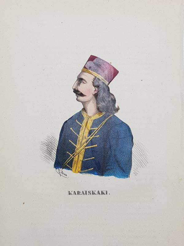 OSMANLI DÖNEMİ EL BOYAMA YUNAN KAHRAMAN KARAİSKAKİ GRAVÜRÜ