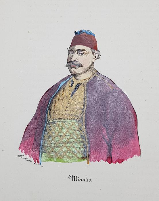 OSMANLI DÖNEMİ EL BOYAMA YUNAN KAHRAMAN MIAULIS GRAVÜRÜ