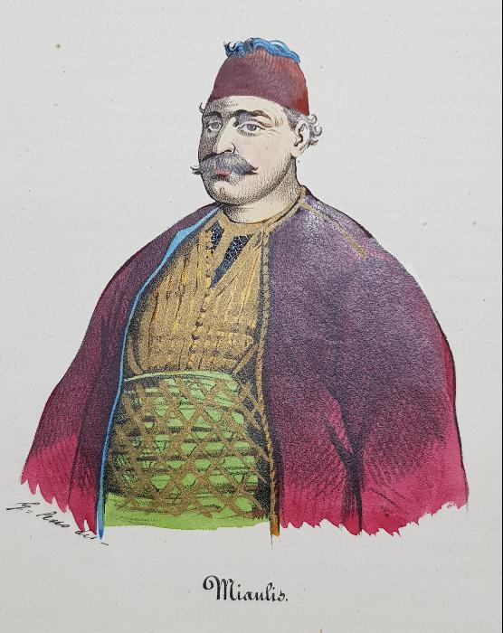OSMANLI DÖNEMİ EL BOYAMA YUNAN KAHRAMAN MIAULIS GRAVÜRÜ