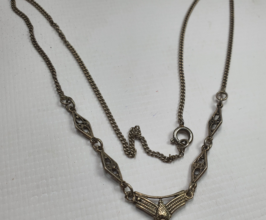 TELKARİ İŞÇİLİKLİ AY YILDIZLI GÜMÜŞ KOLYE