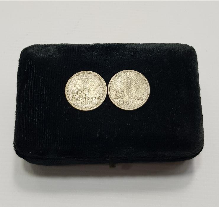 1935-1936 İKİ ADET GÜMÜŞ 25 KURUŞ