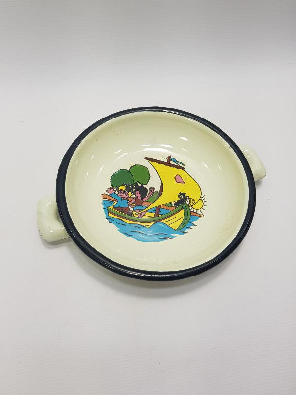 KAYIKTA ÇOCUKLAR TEMALI ÇOK NADİR EMAYE TAVA