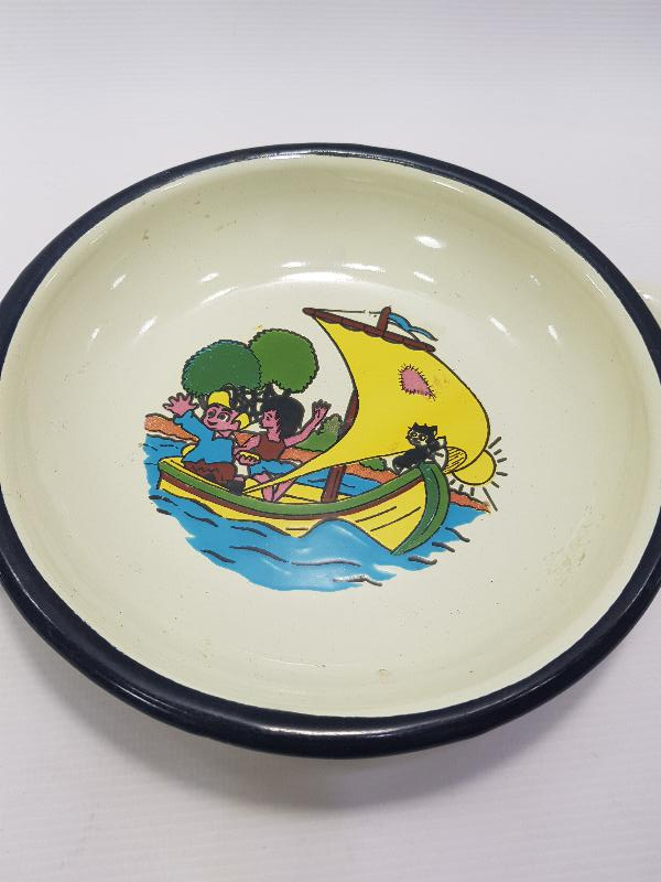 KAYIKTA ÇOCUKLAR TEMALI ÇOK NADİR EMAYE TAVA