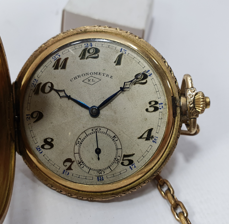 CHORONOMETRE MARKA OSMANLI DÖNEMİ AVCI KASA ORJİNAL KÖSTEĞİYLE ALTIN KAPLAMA KURMALI CEP SAATİ