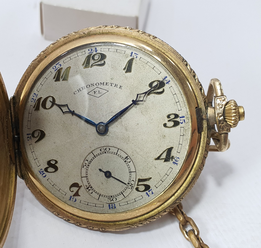 CHORONOMETRE MARKA OSMANLI DÖNEMİ AVCI KASA ORJİNAL KÖSTEĞİYLE ALTIN KAPLAMA KURMALI CEP SAATİ