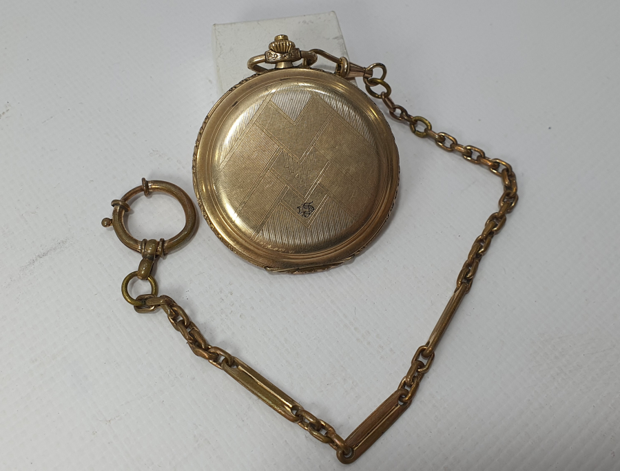 CHORONOMETRE MARKA OSMANLI DÖNEMİ AVCI KASA ORJİNAL KÖSTEĞİYLE ALTIN KAPLAMA KURMALI CEP SAATİ