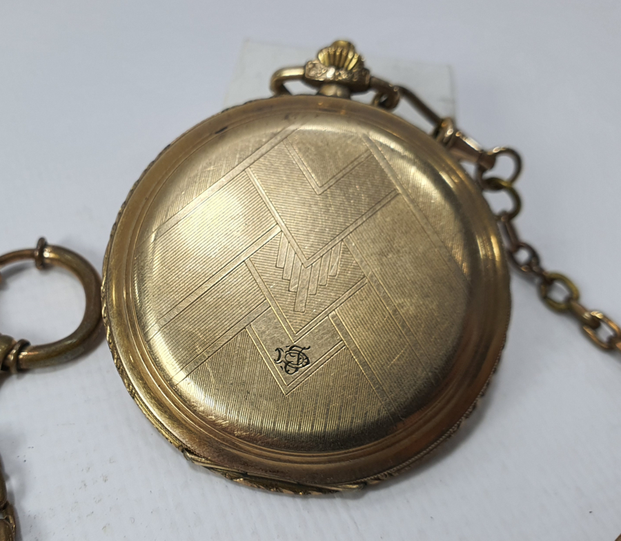 CHORONOMETRE MARKA OSMANLI DÖNEMİ AVCI KASA ORJİNAL KÖSTEĞİYLE ALTIN KAPLAMA KURMALI CEP SAATİ