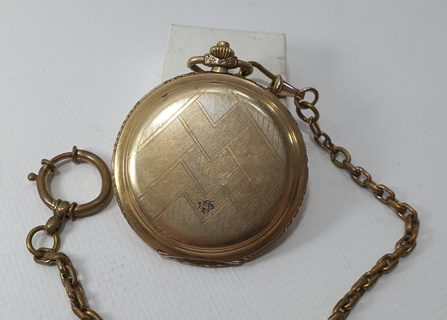 CHORONOMETRE MARKA OSMANLI DÖNEMİ AVCI KASA ORJİNAL KÖSTEĞİYLE ALTIN KAPLAMA KURMALI CEP SAATİ