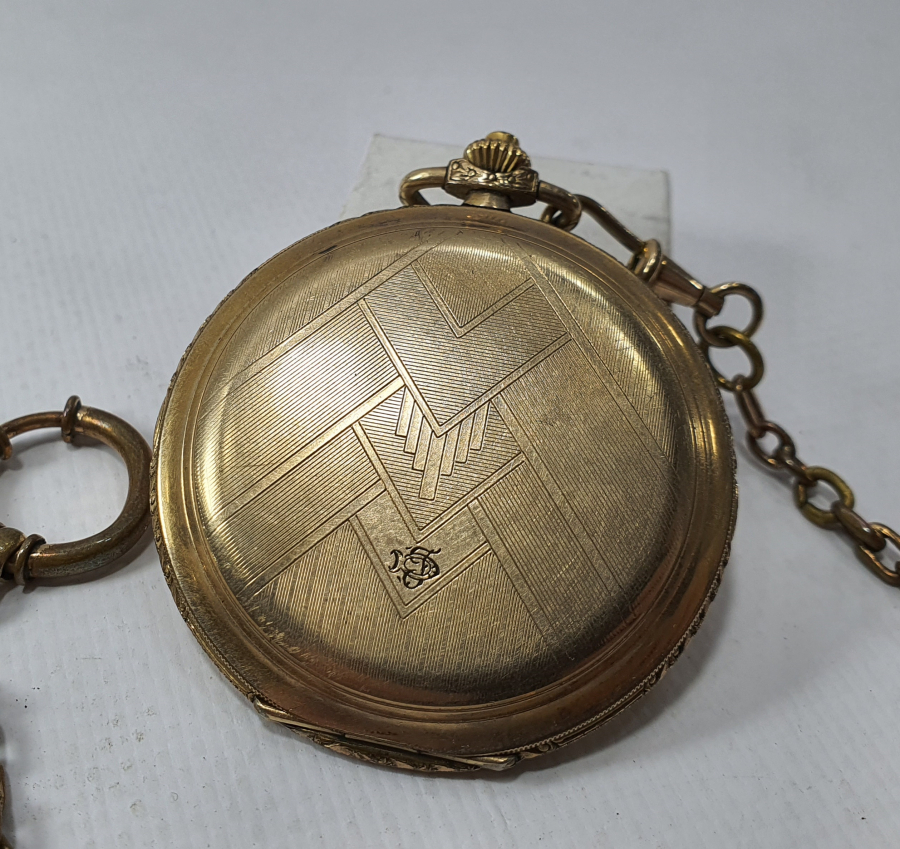 CHORONOMETRE MARKA OSMANLI DÖNEMİ AVCI KASA ORJİNAL KÖSTEĞİYLE ALTIN KAPLAMA KURMALI CEP SAATİ