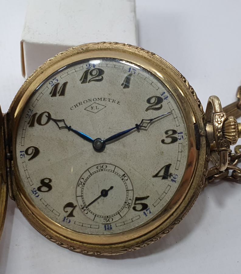 CHORONOMETRE MARKA OSMANLI DÖNEMİ AVCI KASA ORJİNAL KÖSTEĞİYLE ALTIN KAPLAMA KURMALI CEP SAATİ