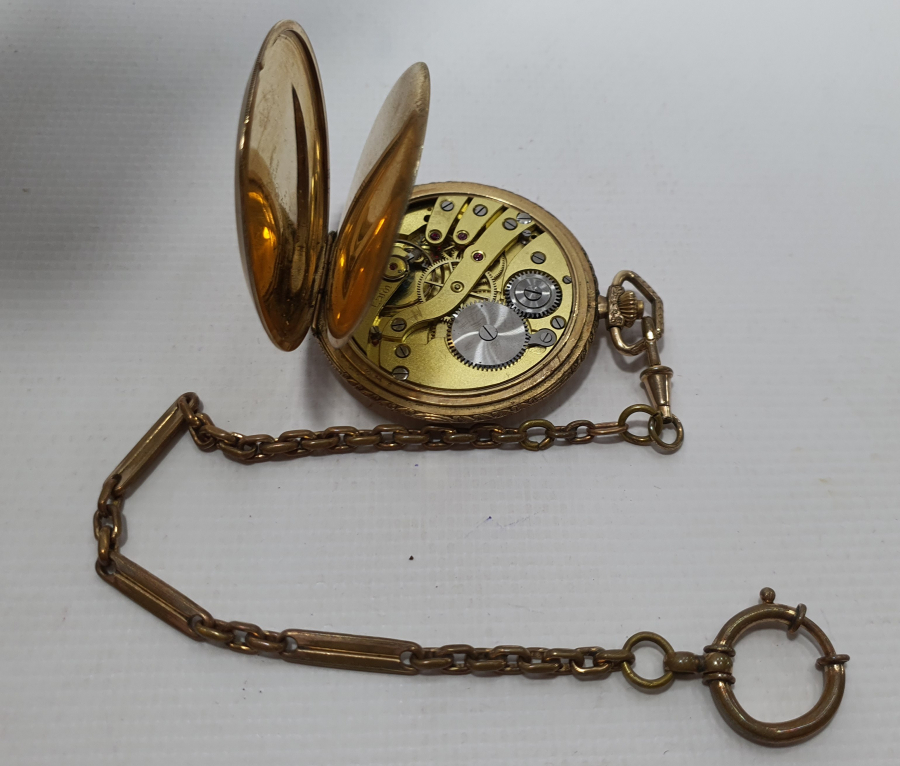 CHORONOMETRE MARKA OSMANLI DÖNEMİ AVCI KASA ORJİNAL KÖSTEĞİYLE ALTIN KAPLAMA KURMALI CEP SAATİ