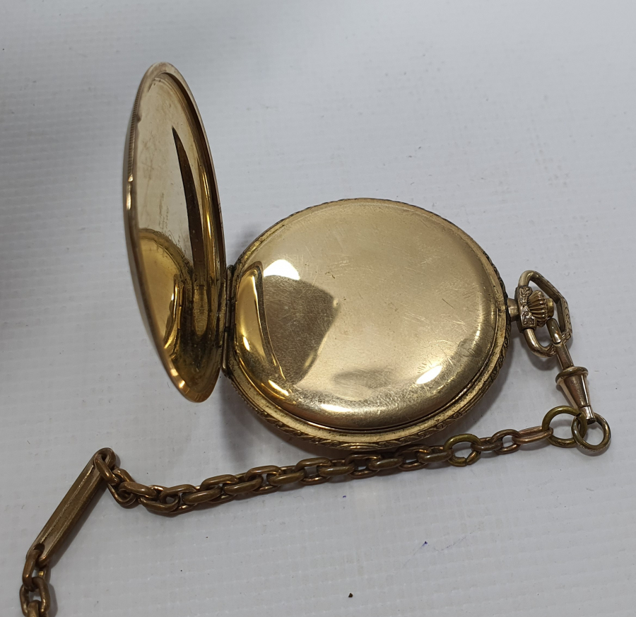 CHORONOMETRE MARKA OSMANLI DÖNEMİ AVCI KASA ORJİNAL KÖSTEĞİYLE ALTIN KAPLAMA KURMALI CEP SAATİ