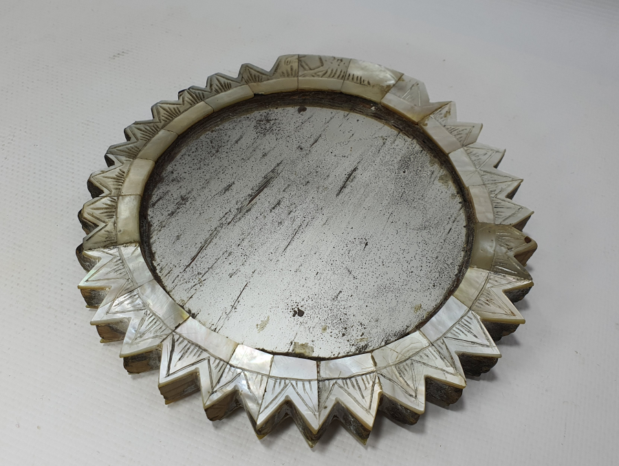 OSMANLI DÖNEMİ SEDEF İŞÇİLİKLİ GÜNEŞ FORMUNDA NADİR GELİN AYNASI