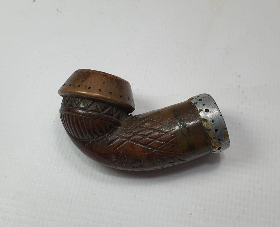 OSMANLI DÖNEMİ ÜZERİ YAZILI RUM İŞİ AHŞAP PİPO