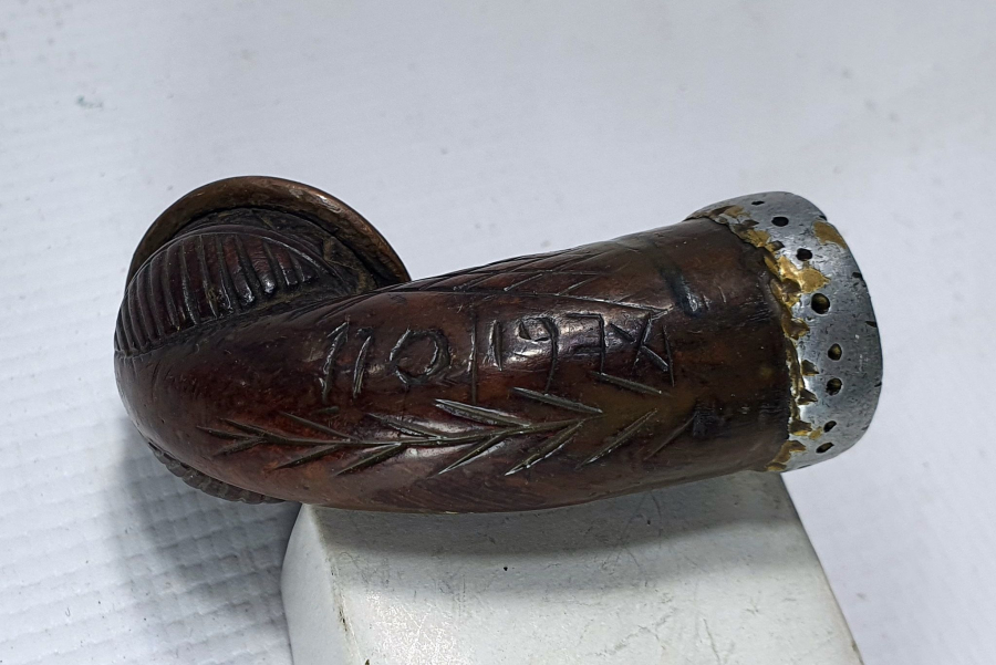 OSMANLI DÖNEMİ ÜZERİ YAZILI RUM İŞİ AHŞAP PİPO