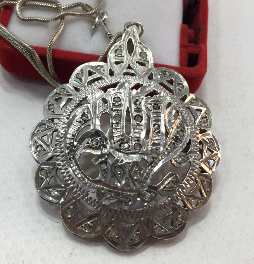 OSMANLI DÖNEMİ BEKTAŞİ İŞİ ÜZERİ ELMAS TAŞLI 12 KÖŞELİ BÜYÜK BOY MURASSA KOLYE