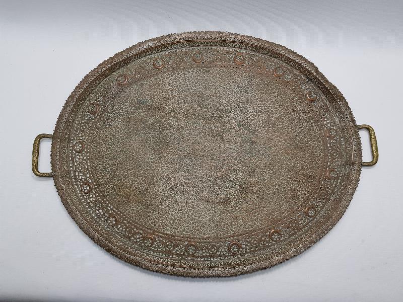 OSMANLI DÖNEMİ FUL KALEM İŞÇİLİKLİ HİLAL GÖRSELLİ BÜYÜK BOY NADİR BAKIR TEPSİ