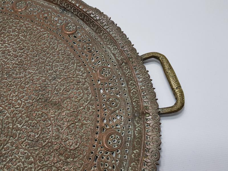 OSMANLI DÖNEMİ FUL KALEM İŞÇİLİKLİ HİLAL GÖRSELLİ BÜYÜK BOY NADİR BAKIR TEPSİ