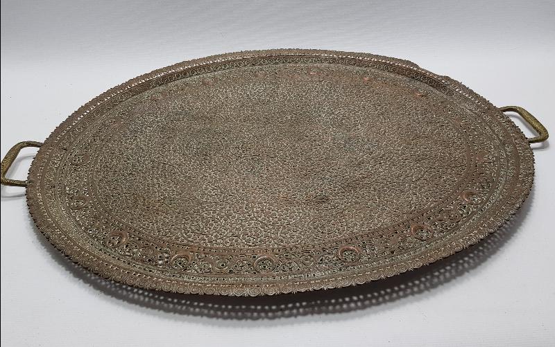 OSMANLI DÖNEMİ FUL KALEM İŞÇİLİKLİ HİLAL GÖRSELLİ BÜYÜK BOY NADİR BAKIR TEPSİ