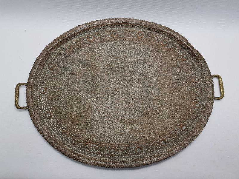 OSMANLI DÖNEMİ FUL KALEM İŞÇİLİKLİ HİLAL GÖRSELLİ BÜYÜK BOY NADİR BAKIR TEPSİ