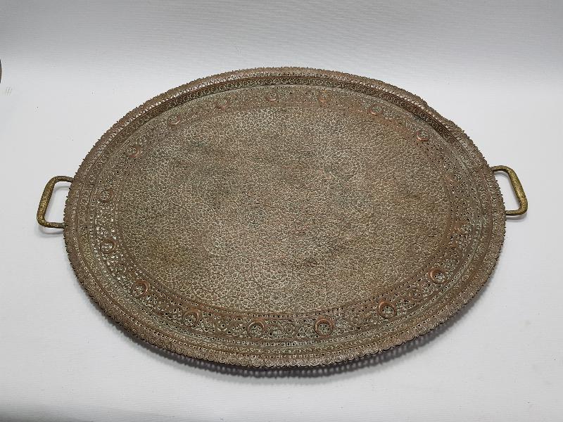 OSMANLI DÖNEMİ FUL KALEM İŞÇİLİKLİ HİLAL GÖRSELLİ BÜYÜK BOY NADİR BAKIR TEPSİ