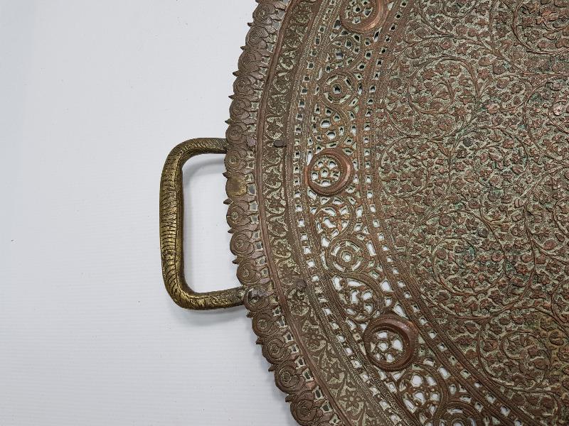 OSMANLI DÖNEMİ FUL KALEM İŞÇİLİKLİ HİLAL GÖRSELLİ BÜYÜK BOY NADİR BAKIR TEPSİ