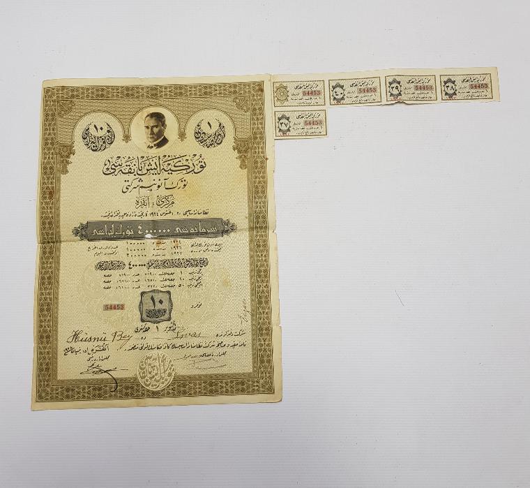 ATATÜRK RESİMLİ OSMANLICA İŞ BANKASI HİSSE SENEDİ 