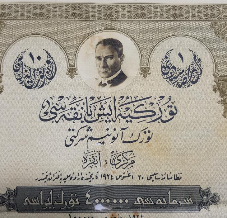 ATATÜRK RESİMLİ OSMANLICA İŞ BANKASI HİSSE SENEDİ 