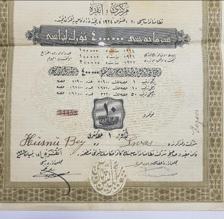 ATATÜRK RESİMLİ OSMANLICA İŞ BANKASI HİSSE SENEDİ 