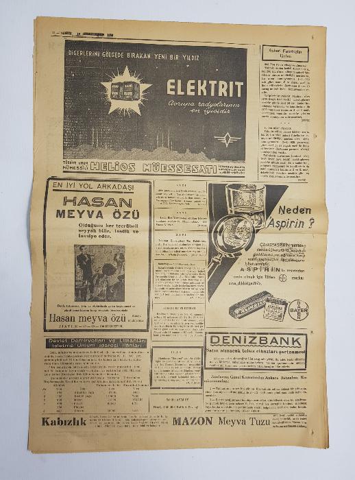 ATATÜRK'ÜN VEFAT HABERLERİ -16 KASIM 1938 KURUN GAZETESİ 