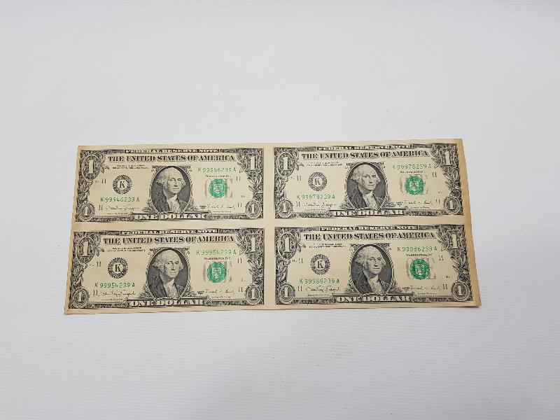 KESİLMEMİŞ 4 ADET 1 DOLAR