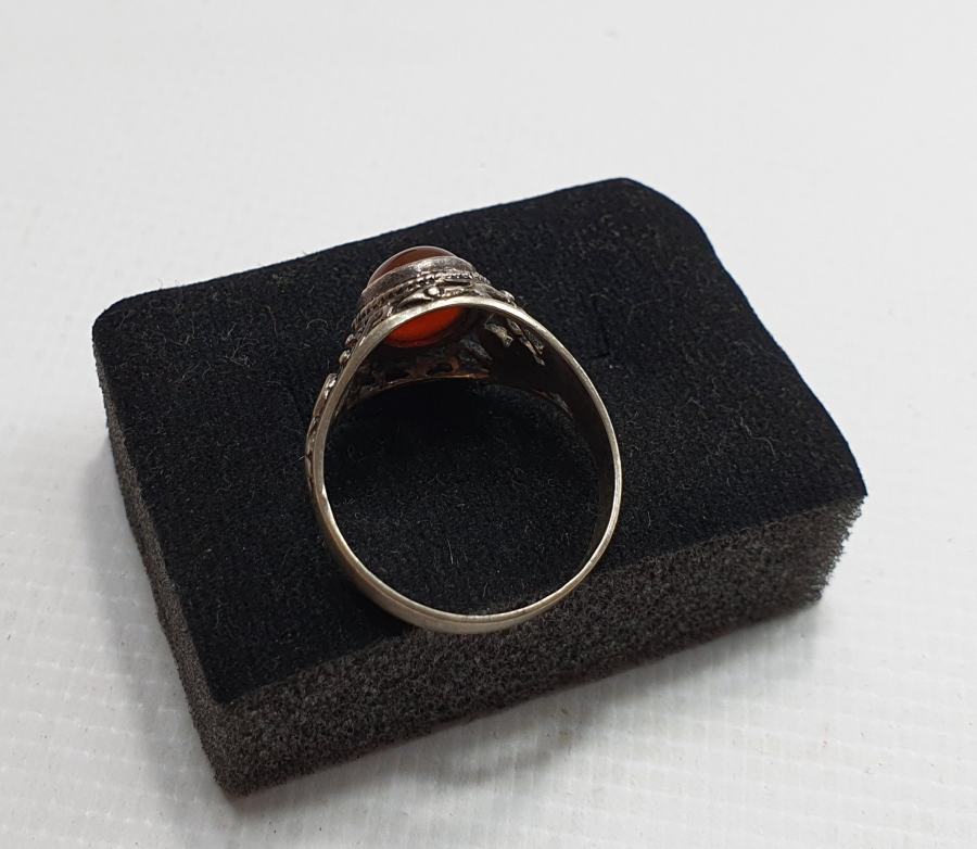 AKİK TAŞLI TESTERE İŞÇİLİKLİ GÜMÜŞ YÜZÜK