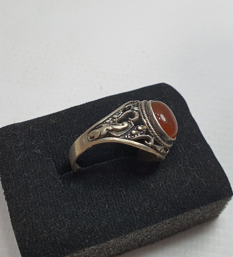 AKİK TAŞLI TESTERE İŞÇİLİKLİ GÜMÜŞ YÜZÜK