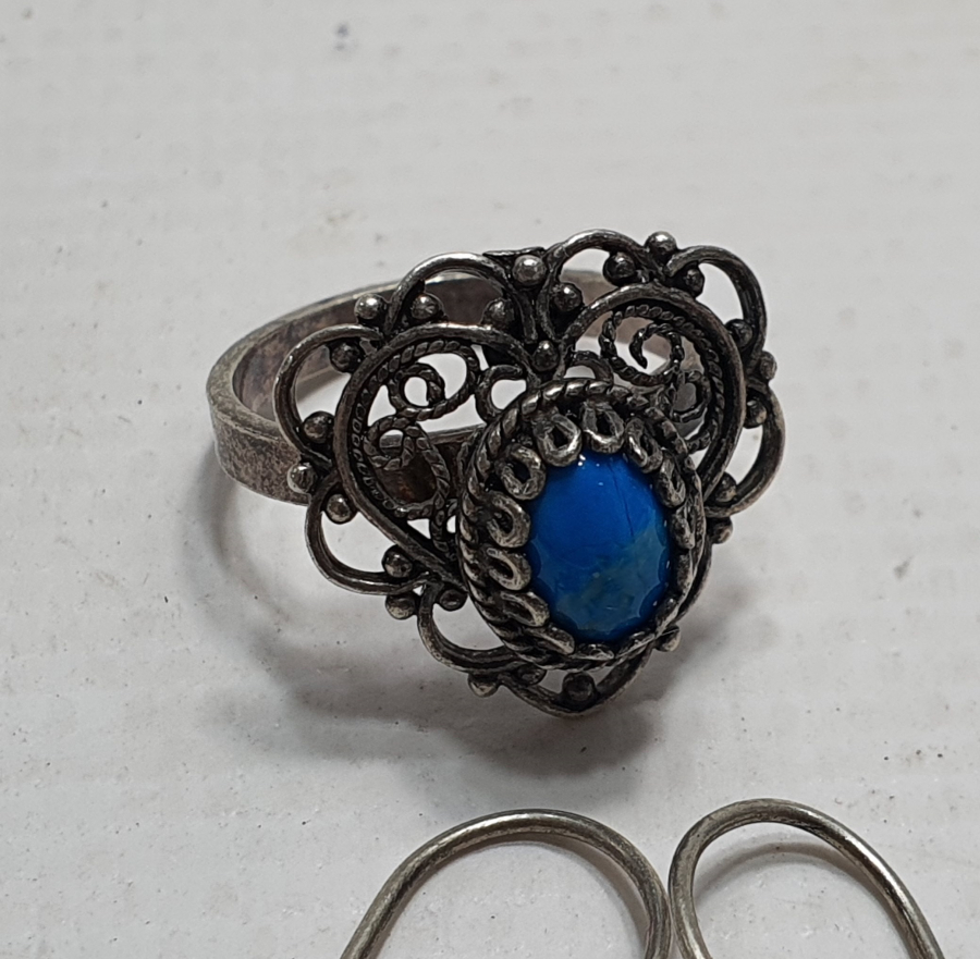 BEYPAZARI İŞİ TELKARİ İŞÇİLİKLİ TURKUAZ TAŞLI KÜPE YÜZÜK TAKIMI