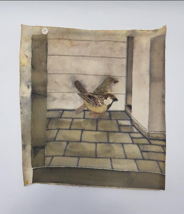 KUŞLAR TEMALI KUMAŞ ÜZERİ EL BOYAMA RESİM