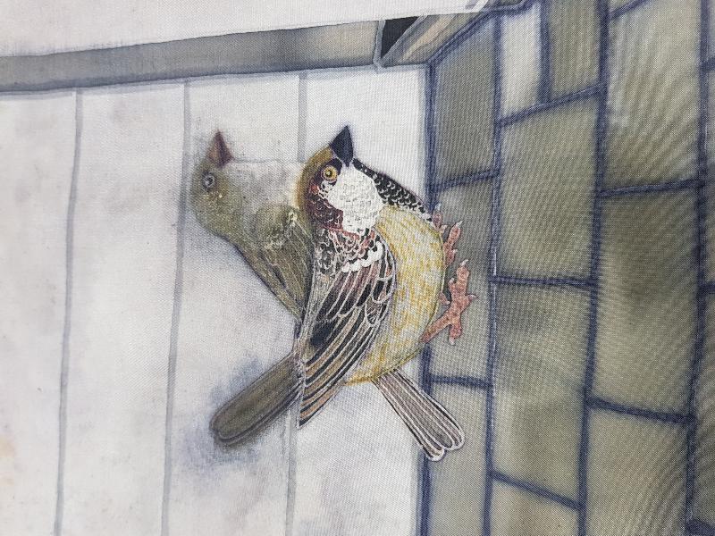 KUŞLAR TEMALI KUMAŞ ÜZERİ EL BOYAMA RESİM