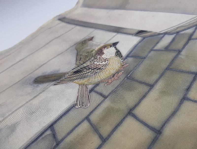 KUŞLAR TEMALI KUMAŞ ÜZERİ EL BOYAMA RESİM