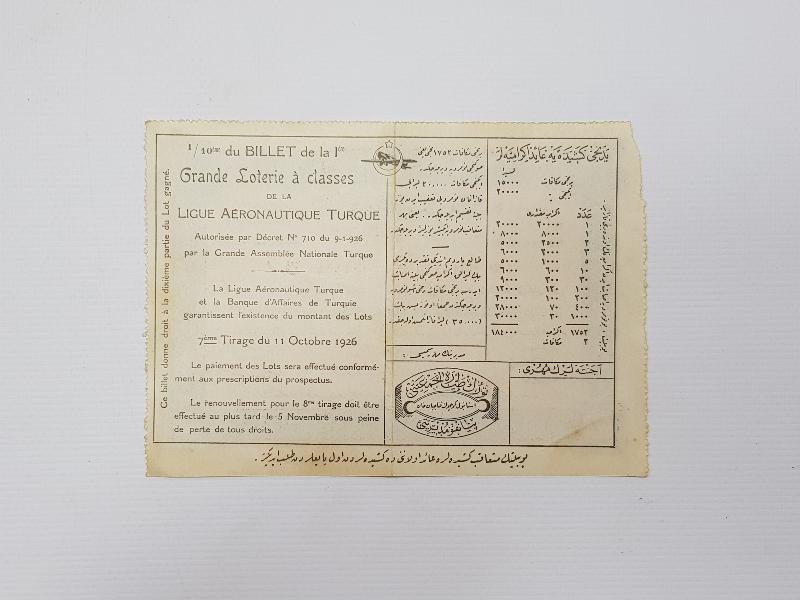 TÜRK TAYYARE CEMİYETİNİN BÜYÜK PİYANGO BİLETİ 