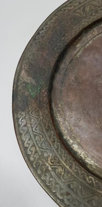 OSMANLI DÖNEMİ HAÇ MOTİFLİ KALLAVİ BOY RUM İŞİ BAKIR TABAK 