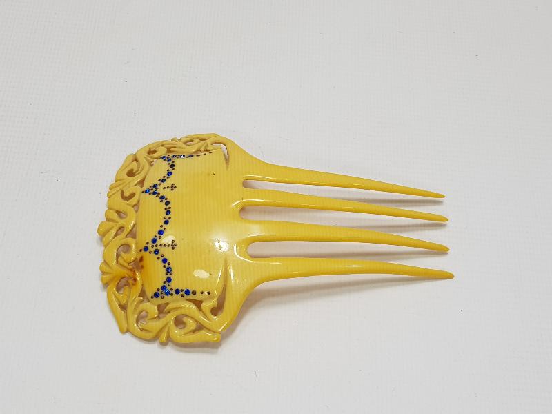 19. YÜZYIL AJUR İŞÇİLİKLİ SAFİR VE GÜMÜŞ KAKMALI TOPUZ TARAĞI 