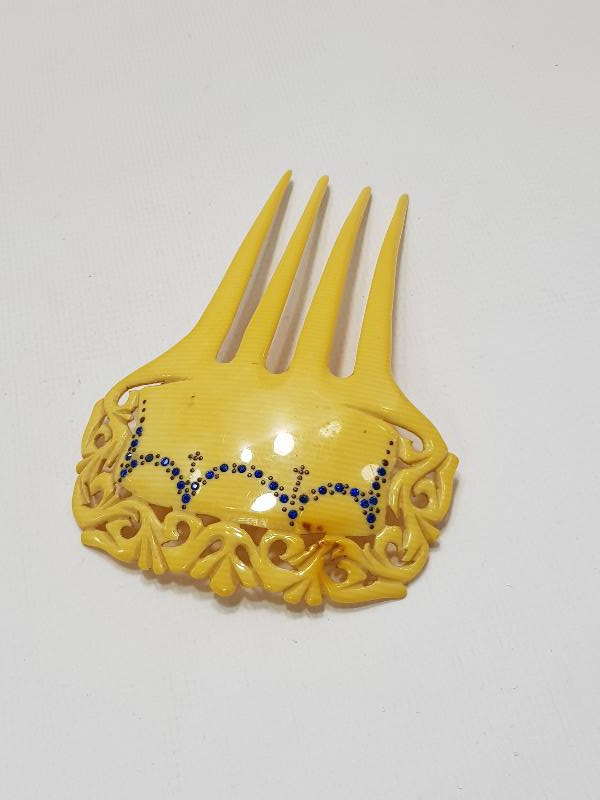 19. YÜZYIL AJUR İŞÇİLİKLİ SAFİR VE GÜMÜŞ KAKMALI TOPUZ TARAĞI 