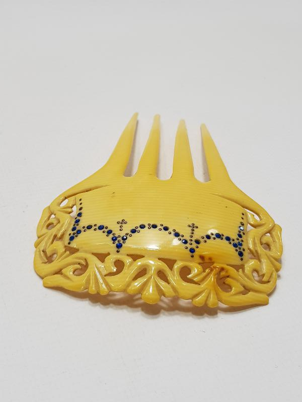 19. YÜZYIL AJUR İŞÇİLİKLİ SAFİR VE GÜMÜŞ KAKMALI TOPUZ TARAĞI 