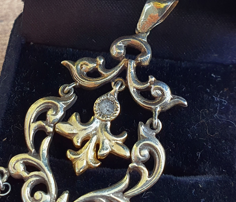 ELMAS İNCİ VE YAKUT TAŞLARLA SÜSLÜ ÖZEL YAPIM ANTİKA KOLYE